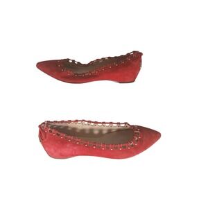 Ivanka Trump Red Suede Pointed Toe Ballet Flats with Cutout Women's Size 8M